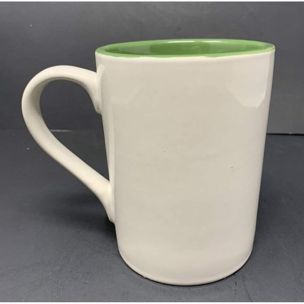 TAG SKIING SNOWMAN HOPE MUG 16 oz Embossed Winter Holiday Xmas Green Interior - Picture 3 of 8